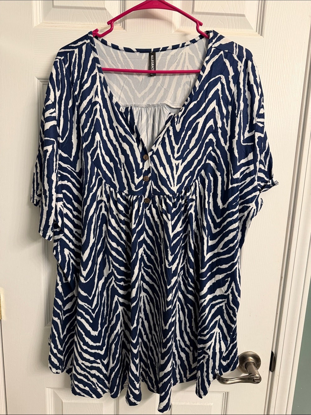 Women's Navy and White Zebra Print Blouse